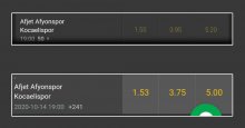 Afyon için 1.55, Kocaelispor için 5.20