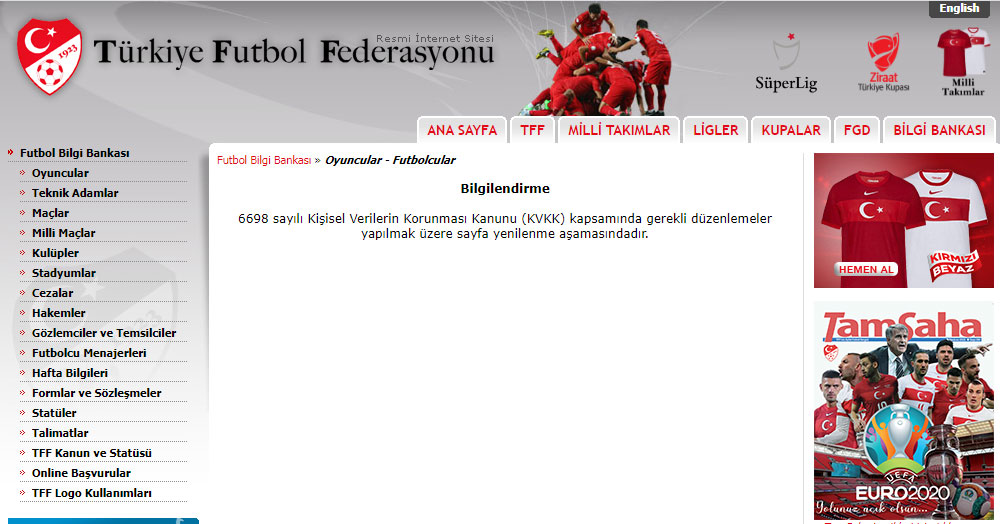 TFF’nin sitesinde antrenör ve futbolculara ulaşılmıyor